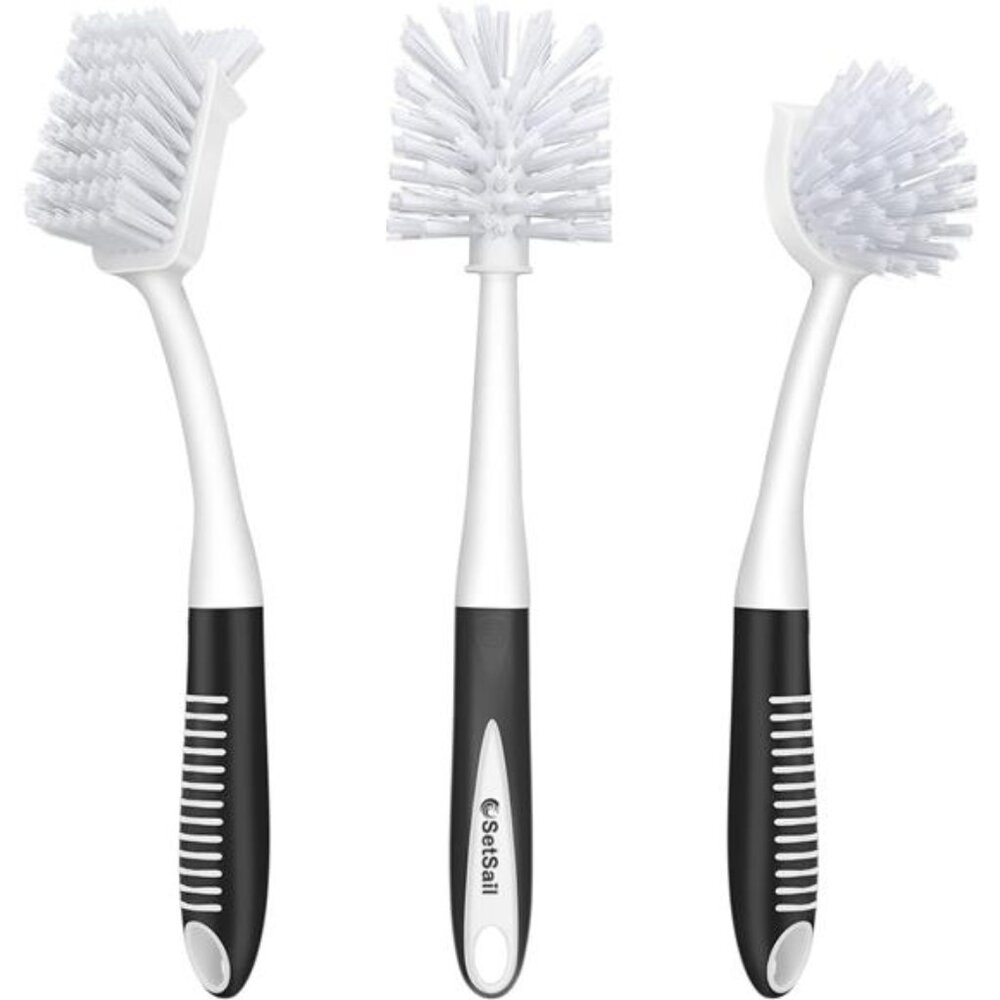Dish Brush Set of 3 with Bottle Brush, Dish Scrub Brush with Long Handle